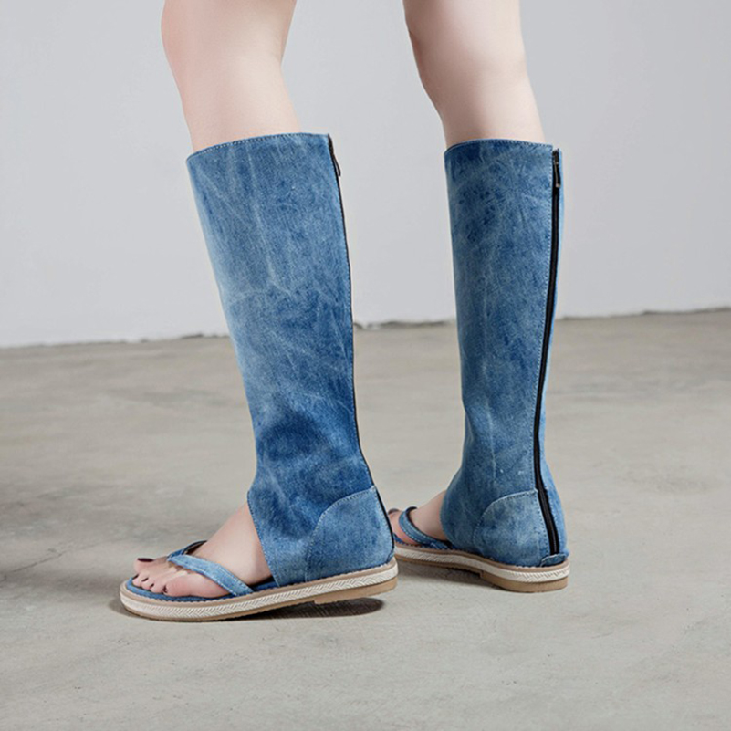 Knee High Sock Women - Stivali Estivi da Donna in Denim