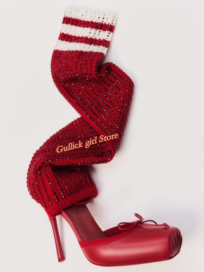 Stivali Rossi in Maglia con Pu - Knee High Sock Women recensione e prezzo